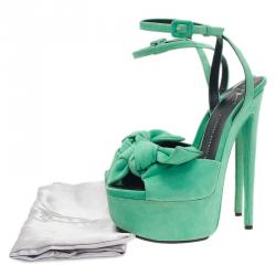 Pre Owned Giuseppe Zanotti Green Suede Bow Ankle Strap Platform Sandals Size 40 