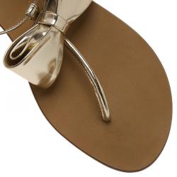 Pre Owned Giuseppe Zanotti Metallic Gold Leather Bow Thong Sandals Size 39