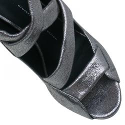 Giuseppe Zanotti Silver Metallic Leather Strappy Sandals Size 41