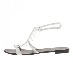 Pre Owned Giuseppe Zanotti White Fishbone Flat Sandals Size 38