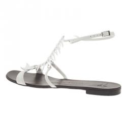 Pre Owned Giuseppe Zanotti White Fishbone Flat Sandals Size 38