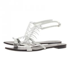 Pre Owned Giuseppe Zanotti White Fishbone Flat Sandals Size 38