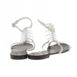 Pre Owned Giuseppe Zanotti White Fishbone Flat Sandals Size 38