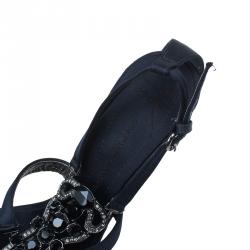 Pre Owned Giuseppe Zanotti Black Jeweled Satin Ankle Strap Sandals Size 40.5 