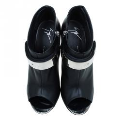 Pre Owned Giuseppe Zanotti Black Leather Plated Peep Toe Ankle Boots Size 41