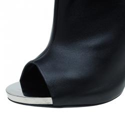Pre Owned Giuseppe Zanotti Black Leather Plated Peep Toe Ankle Boots Size 41