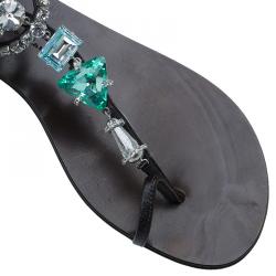 Pre Owned Giuseppe Zanotti Brown Jeweled Leather Toe Ring Sandals Size 39.5