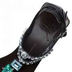 Pre Owned Giuseppe Zanotti Brown Jeweled Leather Toe Ring Sandals Size 39.5