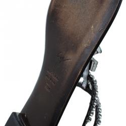 Pre Owned Giuseppe Zanotti Brown Jeweled Leather Toe Ring Sandals Size 39.5