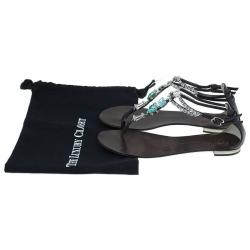 Pre Owned Giuseppe Zanotti Brown Jeweled Leather Toe Ring Sandals Size 39.5