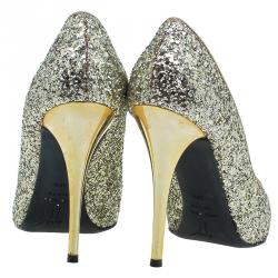 Pre Owned حذاء جوسيبي زانوتي غليتر ذهبي مقدمة مفتوحة مقاس 36.5