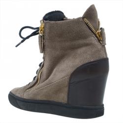 Pre Owned Giuseppe Zanotti Tan Suede Wedge Zip Sneakers Size 37