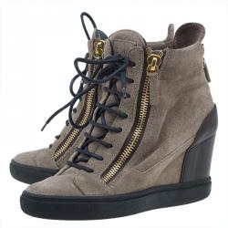 Pre Owned Giuseppe Zanotti Tan Suede Wedge Zip Sneakers Size 37