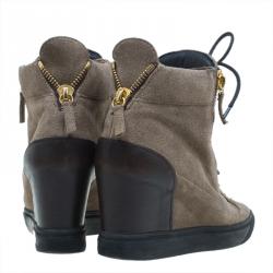 Pre Owned Giuseppe Zanotti Tan Suede Wedge Zip Sneakers Size 37