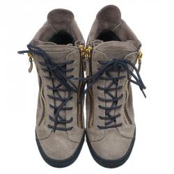 Pre Owned Giuseppe Zanotti Tan Suede Wedge Zip Sneakers Size 37