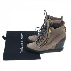 Pre Owned Giuseppe Zanotti Tan Suede Wedge Zip Sneakers Size 37