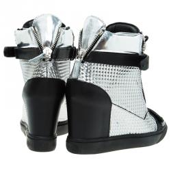 Pre Owned Giuseppe Zanotti Silver Diamond Embossed Leather London High-top Sneakers Size 41