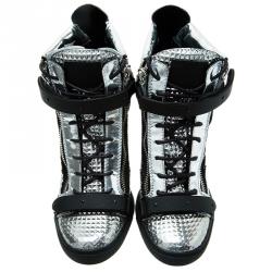Pre Owned Giuseppe Zanotti Silver Diamond Embossed Leather London High-top Sneakers Size 41