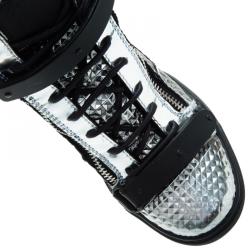 Pre Owned Giuseppe Zanotti Silver Diamond Embossed Leather London High-top Sneakers Size 41