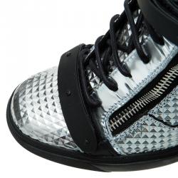 Pre Owned Giuseppe Zanotti Silver Diamond Embossed Leather London High-top Sneakers Size 41