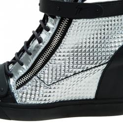 Pre Owned Giuseppe Zanotti Silver Diamond Embossed Leather London High-top Sneakers Size 41