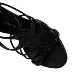 Pre Owned Giuseppe Zanotti Black Crystal Studded Suede Strappy Sandals Size 38