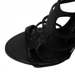 Pre Owned Giuseppe Zanotti Black Crystal Studded Suede Strappy Sandals Size 38