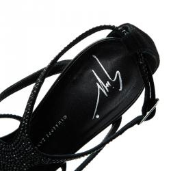 Pre Owned Giuseppe Zanotti Black Crystal Studded Suede Strappy Sandals Size 38