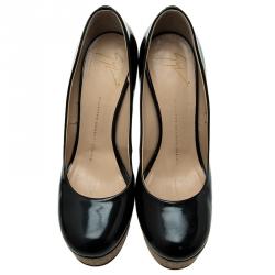 Pre Owned Giuseppe Zanotti Black Patent Cork Platform Pumps Size 38