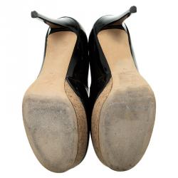 Pre Owned Giuseppe Zanotti Black Patent Cork Platform Pumps Size 38