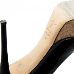 Pre Owned Giuseppe Zanotti Black Patent Cork Platform Pumps Size 38
