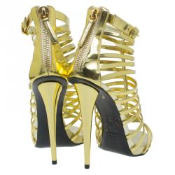 Giuseppe Zanotti Gold Mirrored Leather Caged Booties Size 37.5