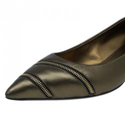 مملوكة مسبقًا Giuseppe Zanotti Metallic Leather Yvette Zip Embellished Pumps Size 39