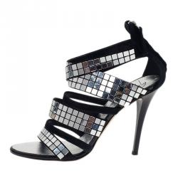 Pre Owned Giuseppe Zanotti Black Suede Mirror Strappy Sandals Size 39.5