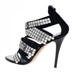 Pre Owned Giuseppe Zanotti Black Suede Mirror Strappy Sandals Size 39.5
