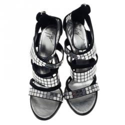 Pre Owned Giuseppe Zanotti Black Suede Mirror Strappy Sandals Size 39.5