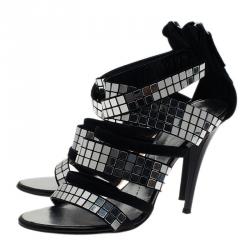 Pre Owned Giuseppe Zanotti Black Suede Mirror Strappy Sandals Size 39.5