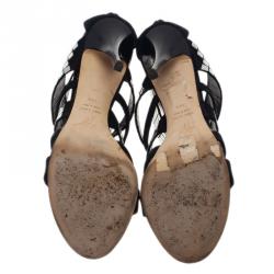 Pre Owned Giuseppe Zanotti Black Suede Mirror Strappy Sandals Size 39.5