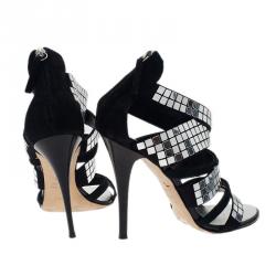 Pre Owned Giuseppe Zanotti Black Suede Mirror Strappy Sandals Size 39.5