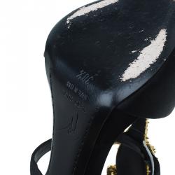 Pre Owned Giuseppe Zanotti Black Satin and Leather Alligator Embellished Sandals Size 38.5