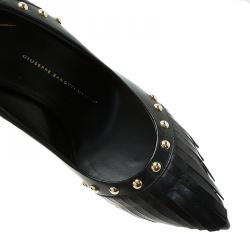 Pre Owned حذاء كعب عال جوسيبي زانوتي ترصيعات وشراشيب جلد أسود مقاس 38.5