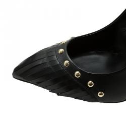 Pre Owned حذاء كعب عال جوسيبي زانوتي ترصيعات وشراشيب جلد أسود مقاس 38.5