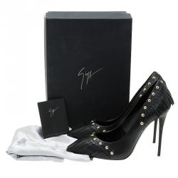 Pre Owned حذاء كعب عال جوسيبي زانوتي ترصيعات وشراشيب جلد أسود مقاس 38.5