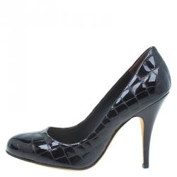 Pre Owned حذاء كعب عالي جوسيبي زانوتي جلد بني داكن لامع نقشة التمساح مقاس 38