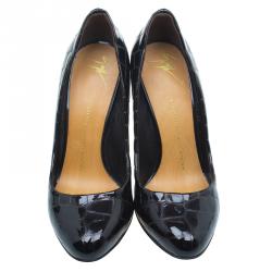 Pre Owned حذاء كعب عالي جوسيبي زانوتي جلد بني داكن لامع نقشة التمساح مقاس 38