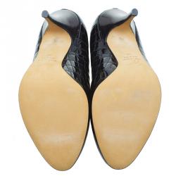 Pre Owned حذاء كعب عالي جوسيبي زانوتي جلد بني داكن لامع نقشة التمساح مقاس 38