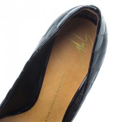 Pre Owned حذاء كعب عالي جوسيبي زانوتي جلد بني داكن لامع نقشة التمساح مقاس 38