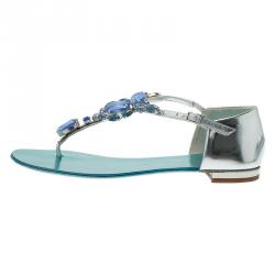 مملوكة مسبقًا صندل فلات جوسيبي زانوتي ميتاليك تركواز مرصع مقاس 37