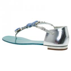 مملوكة مسبقًا صندل فلات جوسيبي زانوتي ميتاليك تركواز مرصع مقاس 37