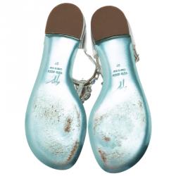 مملوكة مسبقًا صندل فلات جوسيبي زانوتي ميتاليك تركواز مرصع مقاس 37